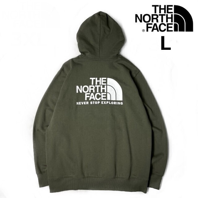 1円～!売切!【正規新品】THE NORTH FACE◆THROWBACK HOODIE プルオーバー パーカー US限定 裏起毛 男女兼用(L)緑 カーキ 181130-30_画像1