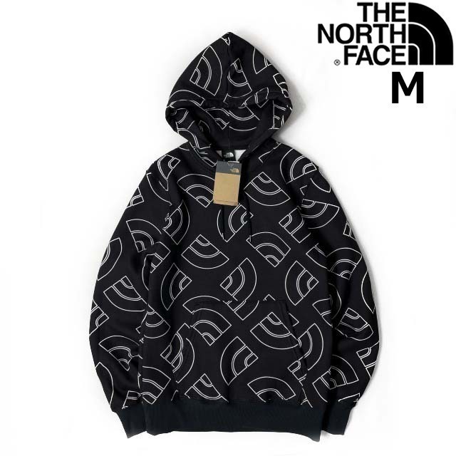 1円～!売切!【正規新品】THE NORTH FACE◆ALL OVER PRINT HOODIE パーカー US限定 裏起毛 ハーフドームロゴ 男女兼用(M)黒 総柄 181130-35の画像1