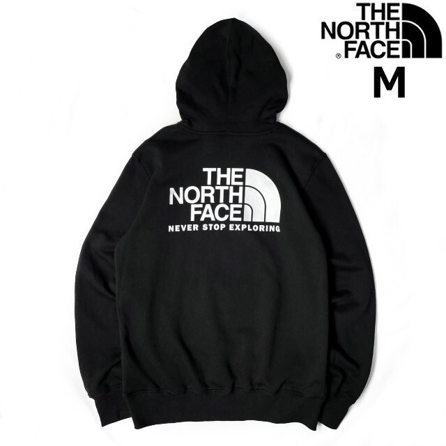 1円～!売切!【正規新品】THE NORTH FACE◆THROWBACK HOODIE パーカー スウェット US限定 男女兼用 ビッグロゴ アウトドア(M)黒 181130-30の画像1