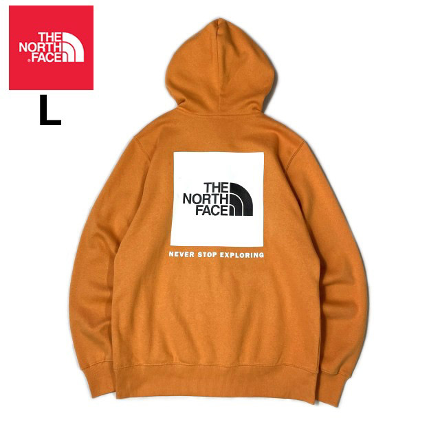 1円～!売切!【正規新品】THE NORTH FACE BOX NSE PULLOVER HOODIE パーカー US限定 バックプリント 裏起毛 男女兼用(L)オレンジ 181130-10の画像3