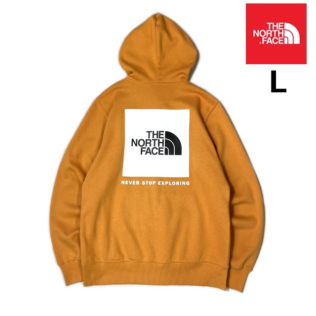 1円～!売切!【正規新品】THE NORTH FACE BOX NSE PULLOVER HOODIE パーカー US限定 バックプリント 裏起毛 男女兼用(L)オレンジ 181130-10の画像1