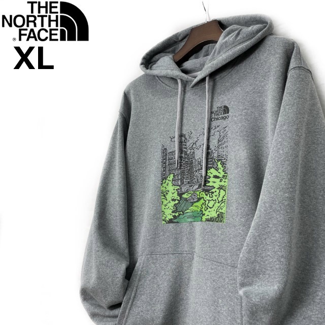 1円～!売切!【正規新品】THE NORTH FACE◆LANDMARK HOODIE パーカー シカゴ グラフィック US限定 裏起毛 男女兼用(XL)グレー 181130-33の画像2