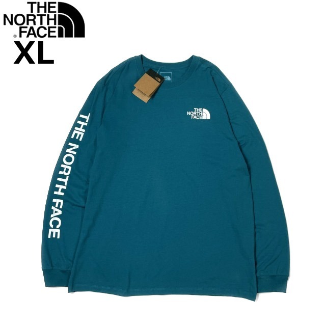 1円～!売切!【正規新品】THE NORTH FACE◆L/S TNF SLEEVE HIT TEE 長袖 Tシャツ ロンT US限定 シンプル 袖ロゴ キャンプ(XL)青 緑 180902-5の画像3