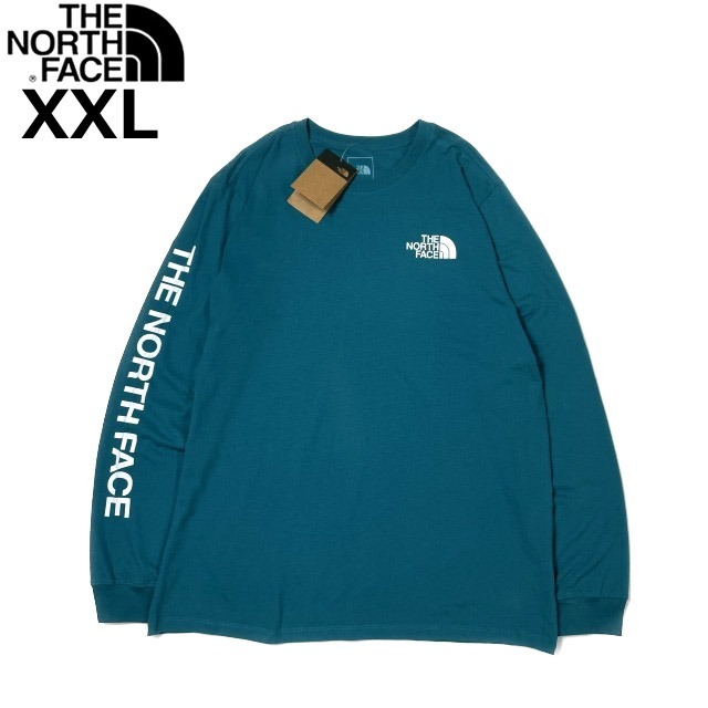 1円～!売切!【正規新品】THE NORTH FACE◆L/S TNF SLEEVE HIT TEE 長袖 Tシャツ ロンT US限定 シンプル 袖ロゴ キャンプ(XXL)青 緑180902-5の画像3