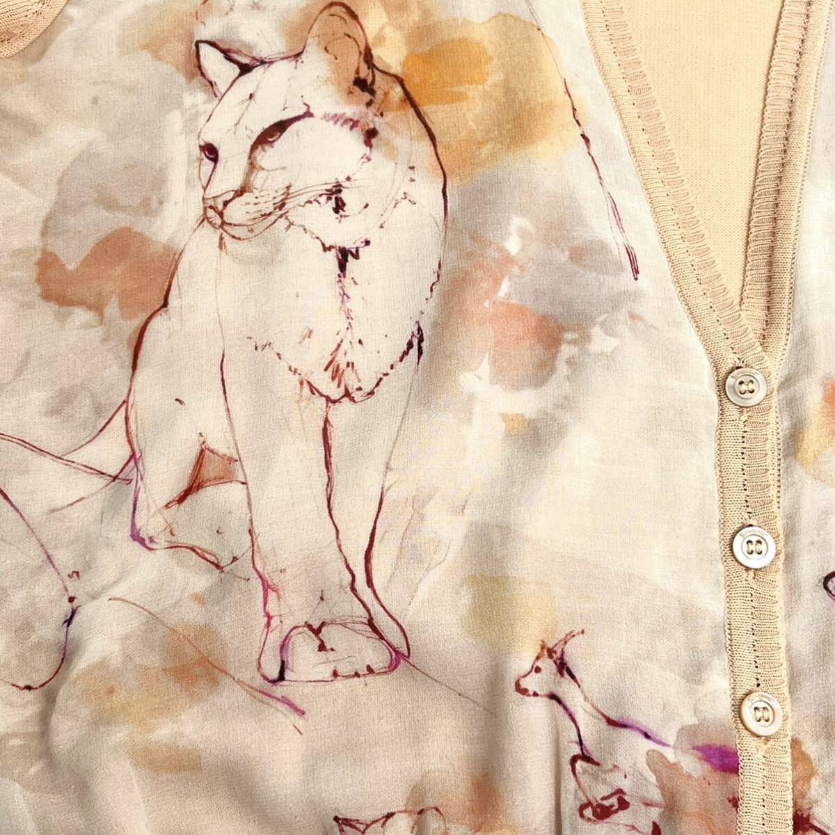 Salvatore Ferragamo Salvatore Ferragamo silk cardigan knitted animal lion deer leopard XS light orange 