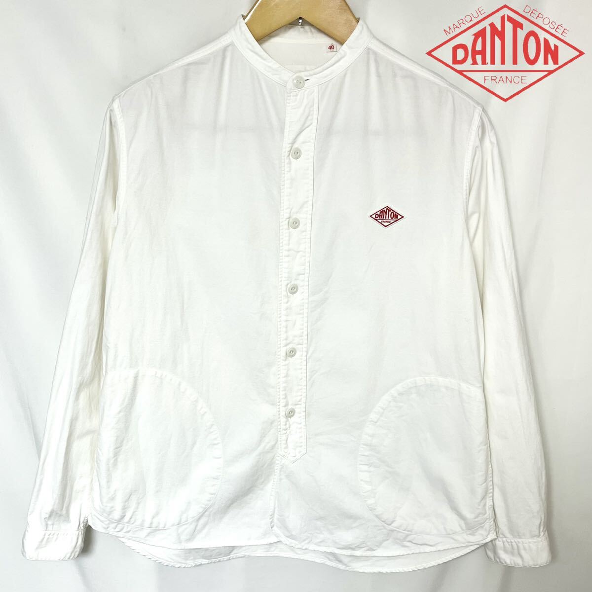 DANTON ダントン BAND COLLAR SHIRT OX JD-3607 バンドカラー オックス シャツ メンズ ユニセックス コットン ホワイト 白色 40 S Mの画像1