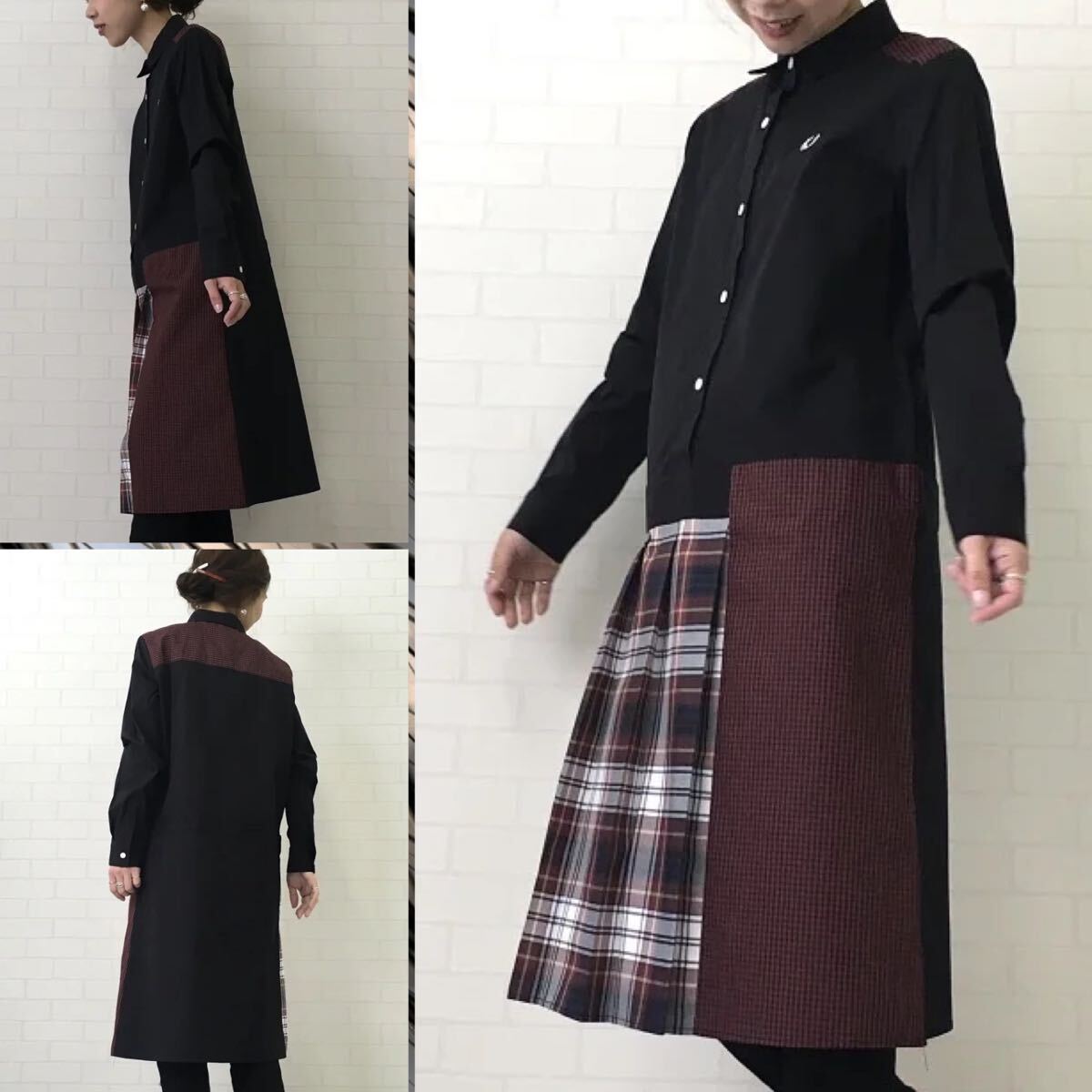 タグ付き　FRED PERRY フレッドペリー Mix Panelled Shirt Dress ミックスパネル シャツドレス クレイジーパターン チェック柄 M L