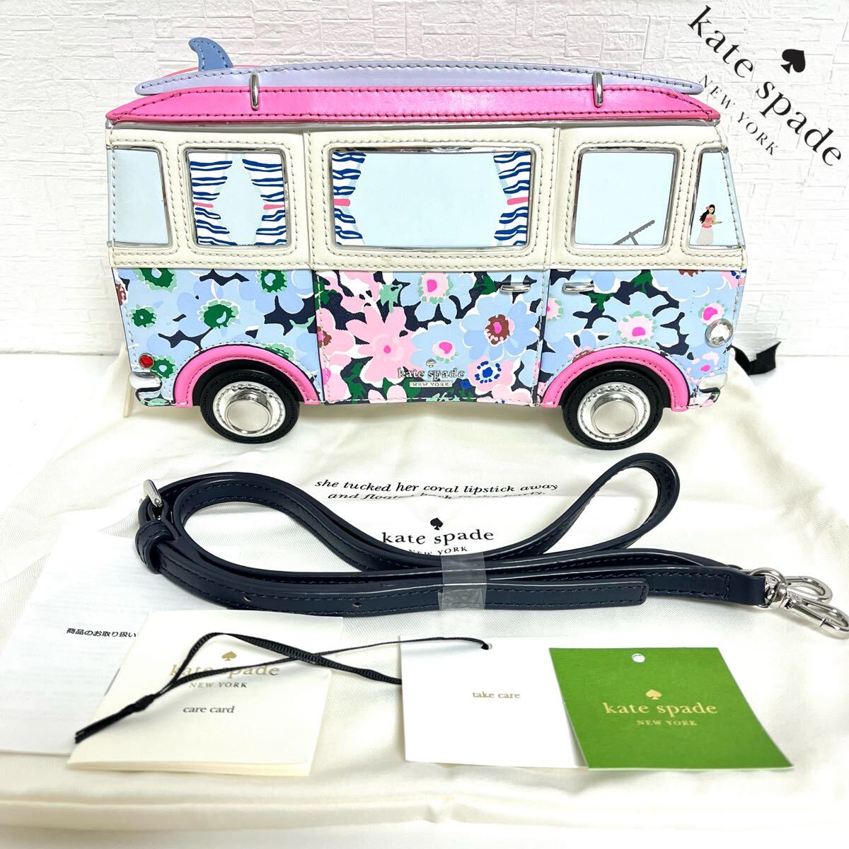 希少 Kate Spade ケイトスペード California Dreaming Surf 3D Van カリフォルニア 3D バン 車 花柄 レザー ショルダーバッグ _画像1