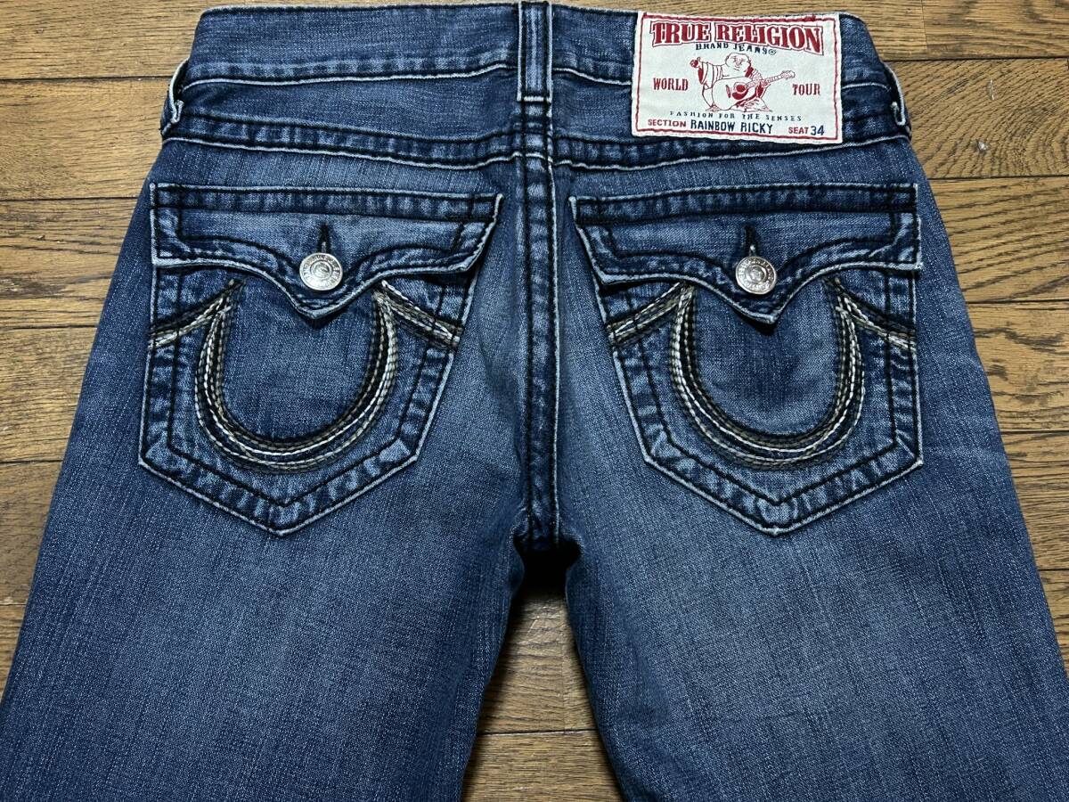 ※TRUE RELIGION トゥルーレリジョン RAINBOW RICKY ブラックレインボー デニムパンツ インディゴ 未裾直 米国製 29 　 BJBD.D_画像3