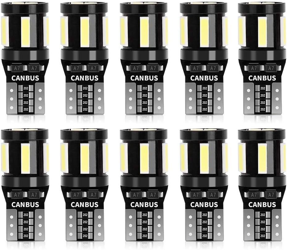 T10 LED 爆光 ホワイト ポジションランプ 10個 キャンセラー内蔵 10連SMDLED素子 30000時間寿命 12V ルームランプ/スモールランプ_画像1