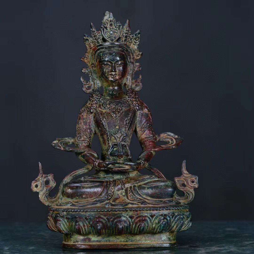 清時代・青銅器 收藏 【寺院收藏 青銅 藏佛 長壽佛 佛像 風水置物】中國古美術 賞品 時代物 銅彫刻 高超的做工 精美的器型4.5