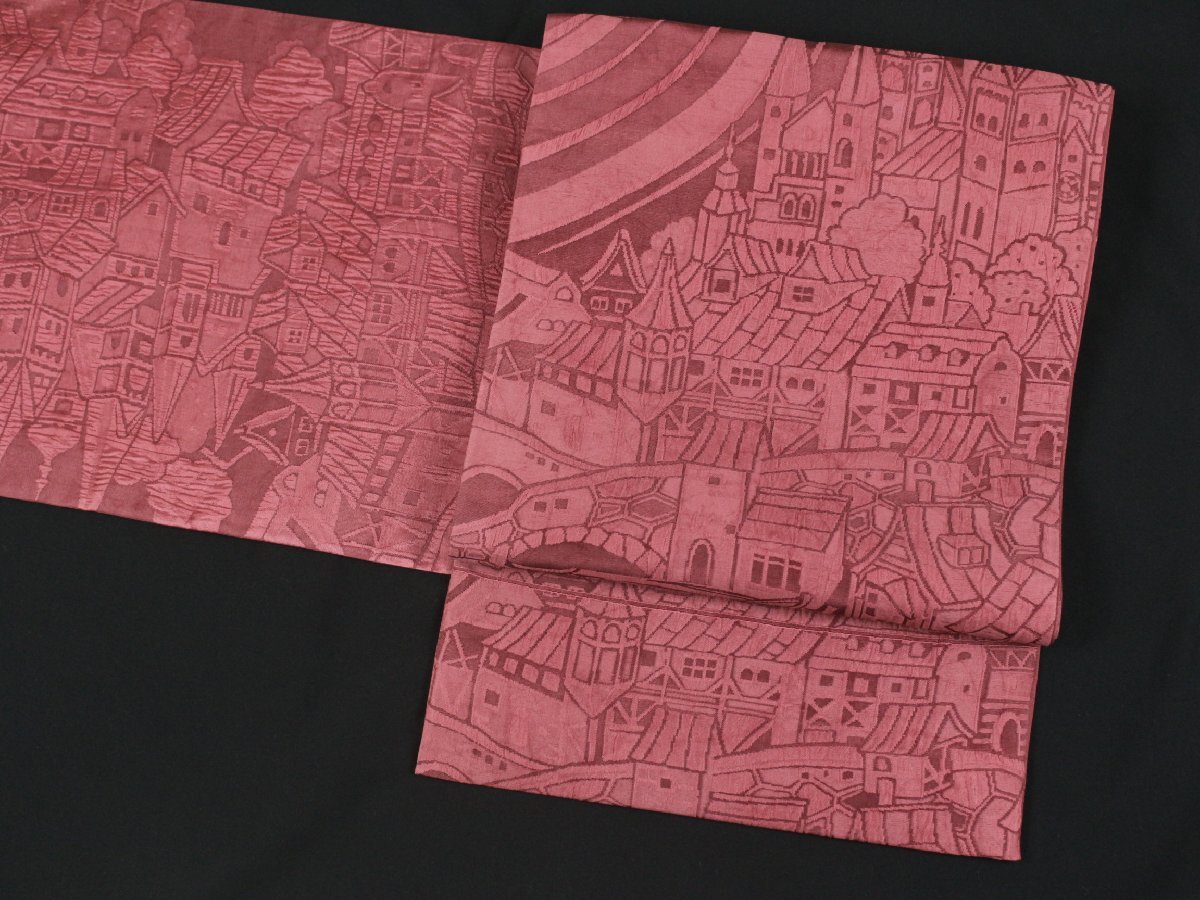 【渡文】 特選西陣織袋帯 纐纈 「西洋城下町柄」  e-356の画像1