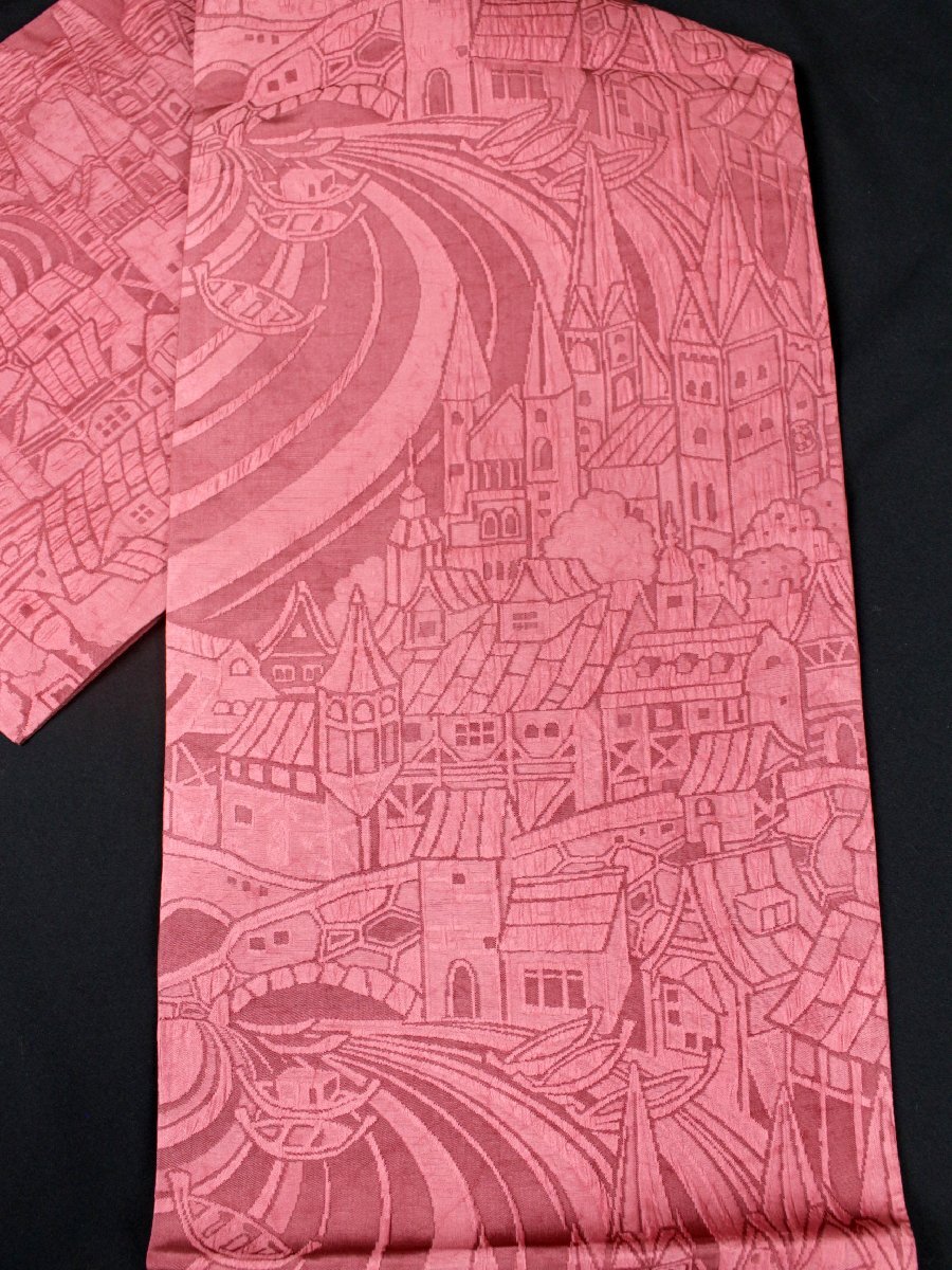 【渡文】 特選西陣織袋帯 纐纈 「西洋城下町柄」  e-356の画像6