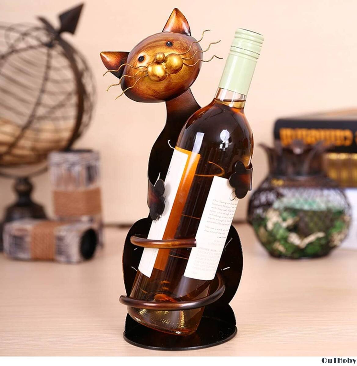 猫 ブラウン ワイン ボトル ホルダー ◎ ワインラック キッチン ダイニング リビング ◎ 猫 ネコ おしゃれ オブジェ インテリア プレゼント