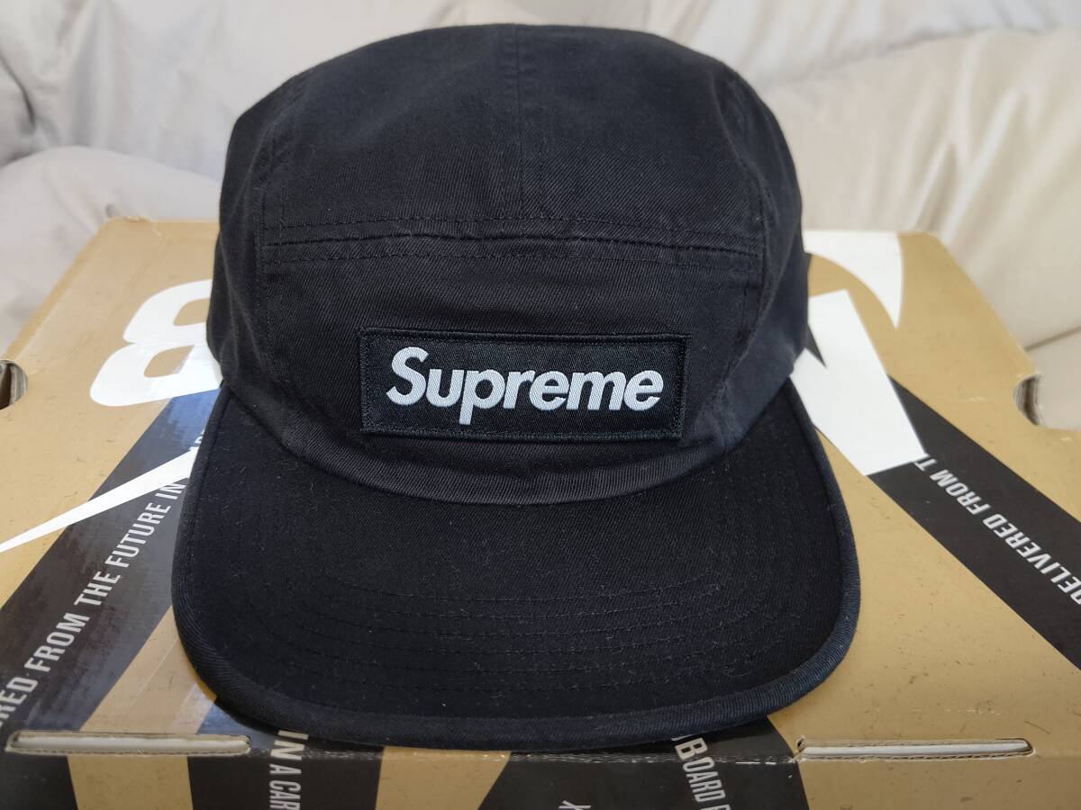 新品タグ付 Supreme Washed Chino Twill Camp Cap 黒/ s box logo new era beanie military denim north face hat mm6 nike バケットハットの画像1