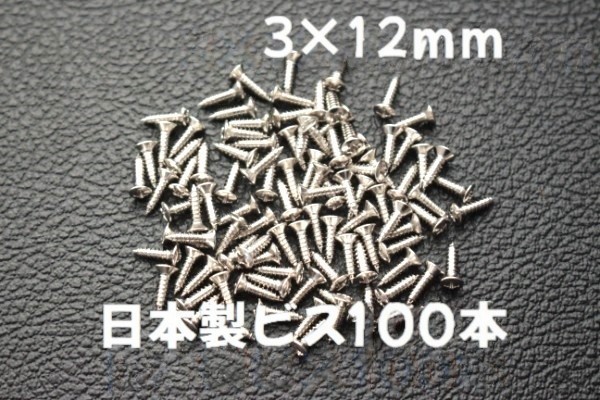 100本 日本製 ピックガード バックパネル ビス ギター ベース ネジ 3mmx12mm ニッケル_画像1