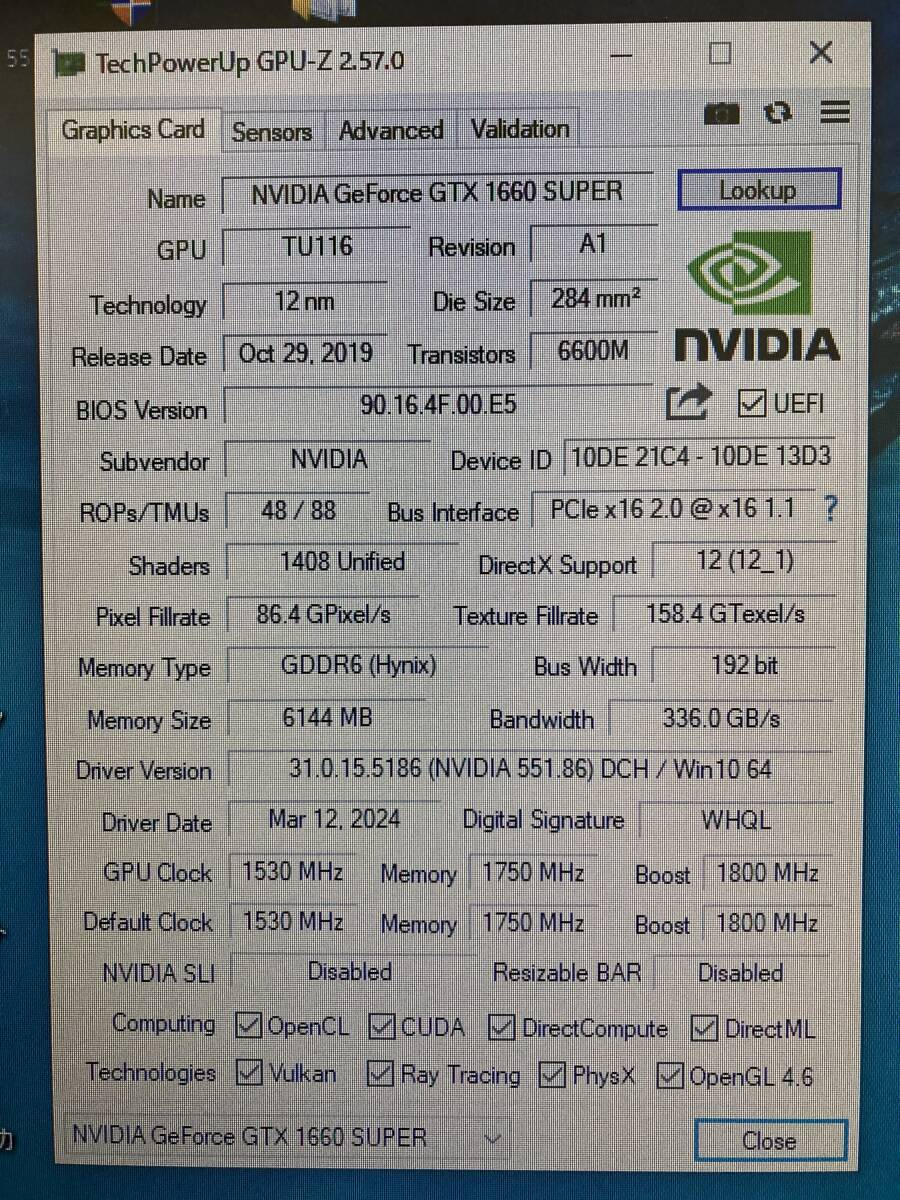 GARAKURO　NVIDIA/GeForce GTX 1660 SUPER 6GB 中古品_画像9