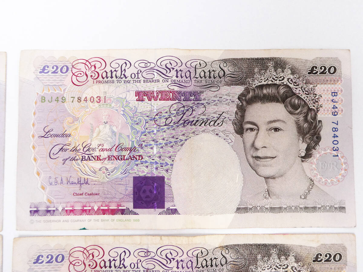 古いイギリス紙幣■1993年20ポンド札×5枚■計100ポンド■BANK of ENGLAND TWENTY POUNDS 貨幣 外貨 旧紙幣 海外 外国 古札 英国の画像5