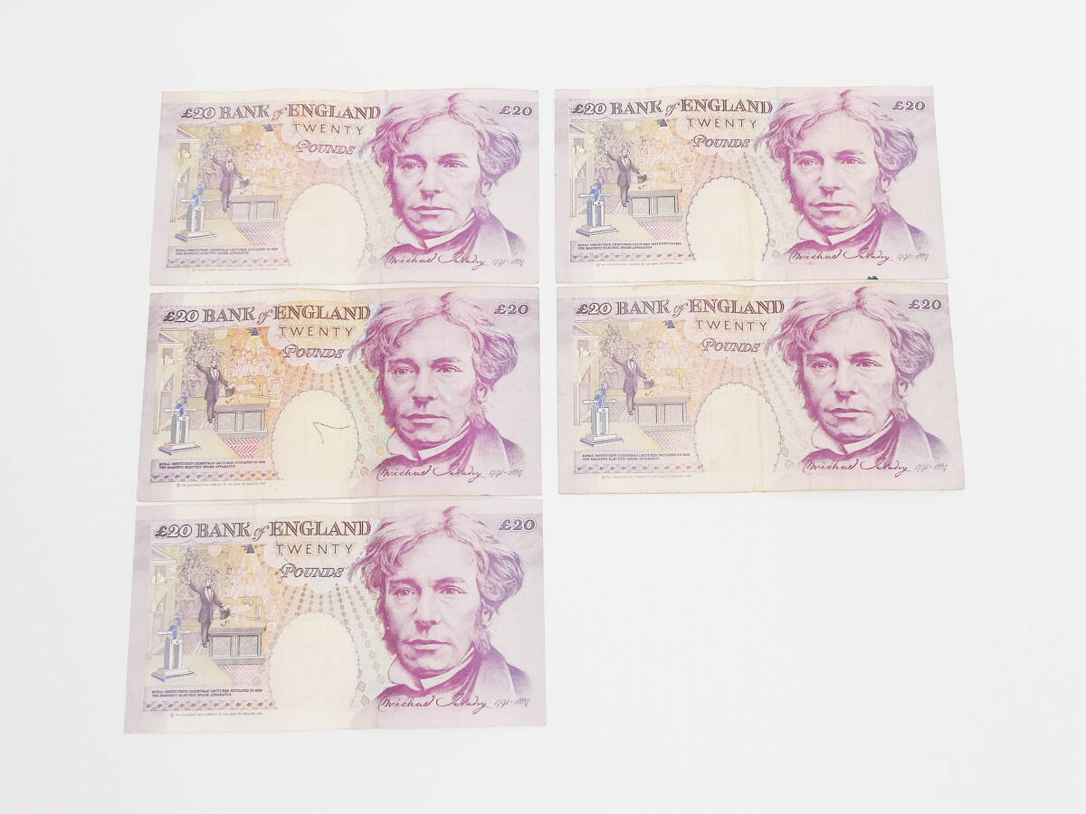 古いイギリス紙幣■1993年20ポンド札×5枚■計100ポンド■BANK of ENGLAND TWENTY POUNDS 貨幣 外貨 旧紙幣 海外 外国 古札 英国の画像7