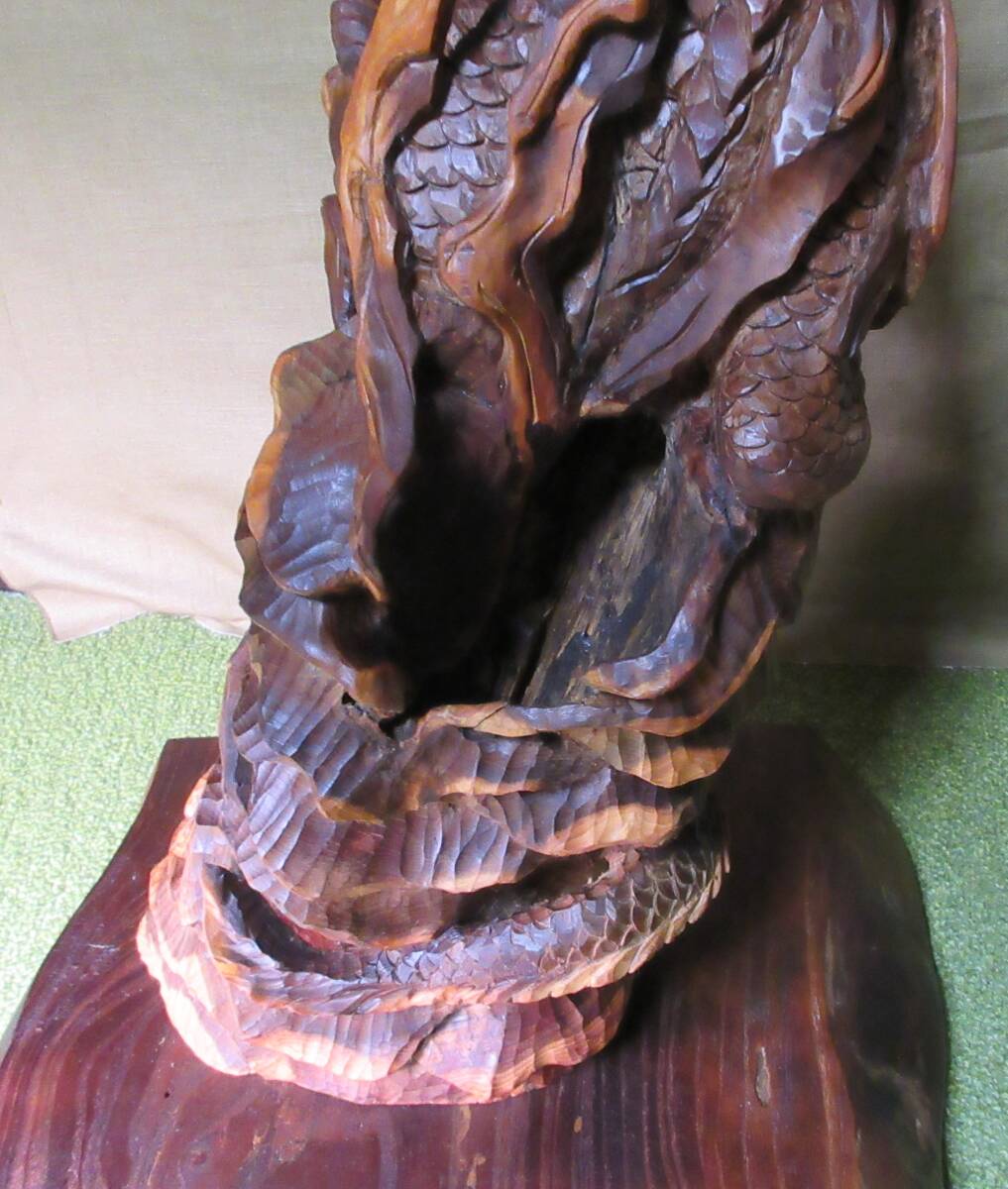 一木作り　木彫り　彫刻　登り龍　置物　オブジェ　　_画像6