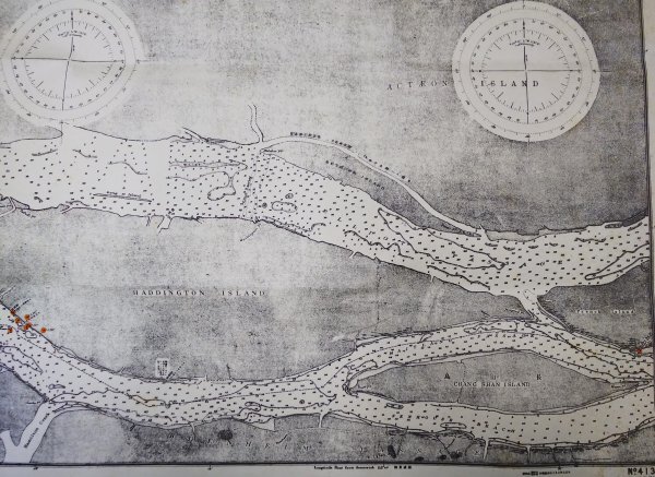 S207 戦前 明治41年 歴史資料【広東河 黄埔至廣東 海図・水路部発行／支那 中国 朝鮮 広東河 旧日本海軍省・商船会社 水深 灯台／銅版刷】の画像6