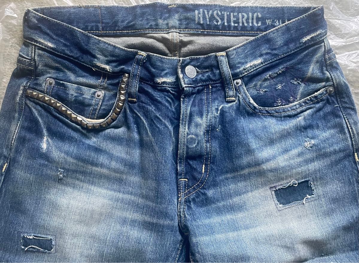 HYSTERIC GLAMOUR ヒステリックグラマー SP加工 デニムリメイクスリムストレートパンツ 小窓リメイク  スタッズ