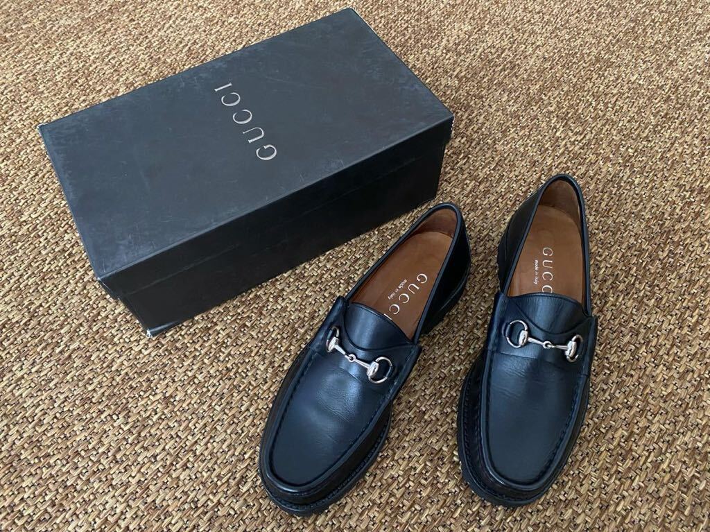 ほぼ未使用 GUCCI ホースビットローファー コマンドソール SIZE 9ハーフD 27.5㎝ Black グッチ の画像1