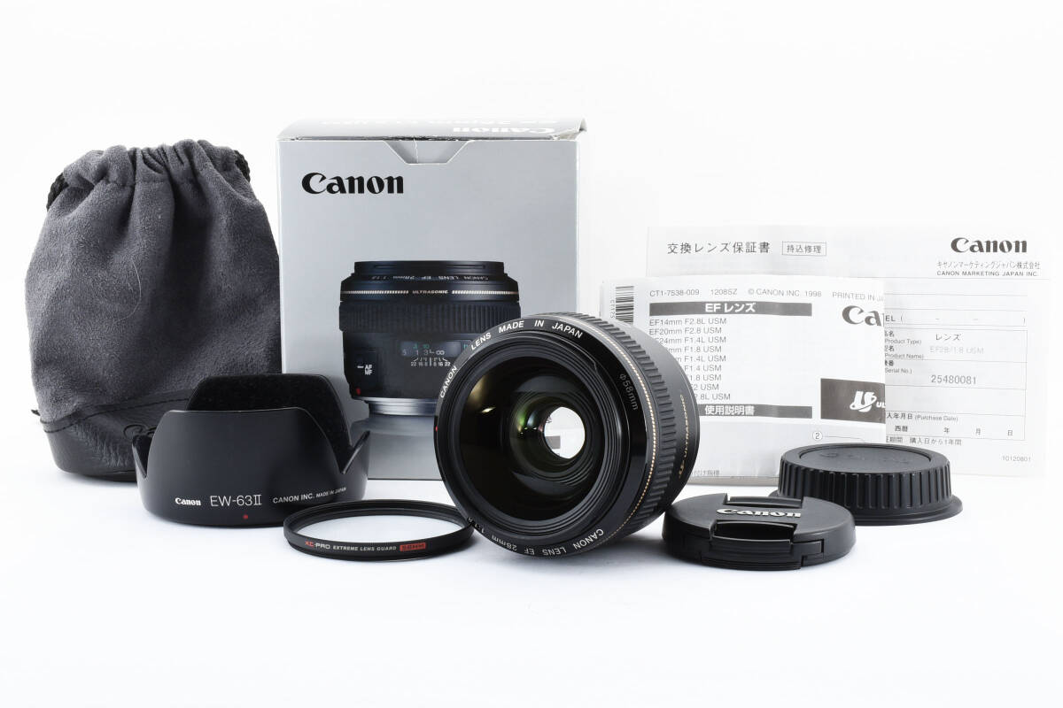 Canon キヤノン EF 28mm F1.8 USM 単焦点 レンズ フルサイズ対応 元箱 フード フィルター ケース 説明書付 2112514の画像1