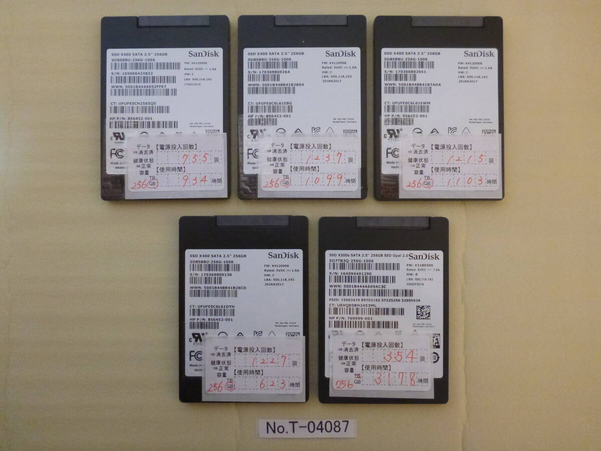 管理番号　T-04087 / SSD / SanDisk / 2.5インチ / 256GB / 5個セット / レターパック発送 / データ消去済み / ジャンク扱い_画像1