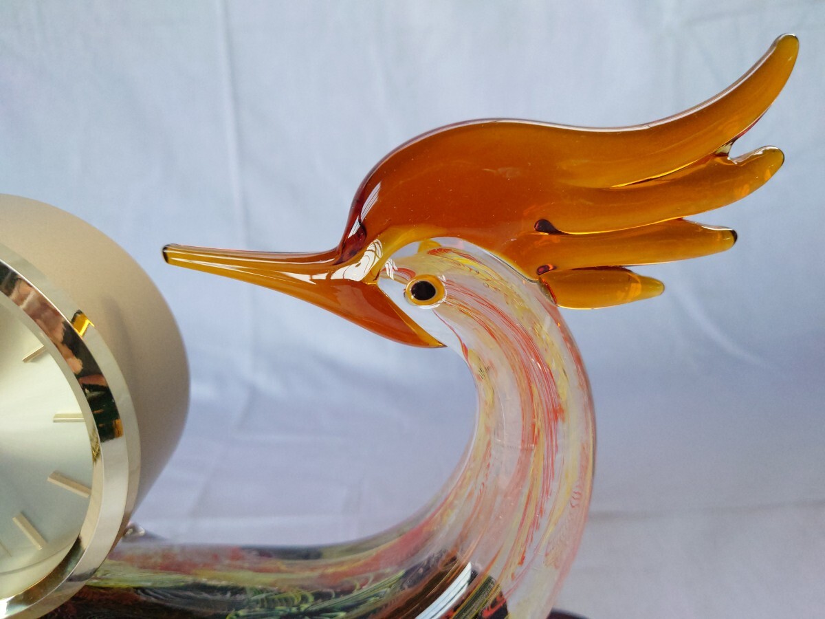 Multi Glass マルティグラス 日本製 クオーツ 置時計 鳥 ガラス工芸品 インテリア アンティーク 昭和レトロ_画像7
