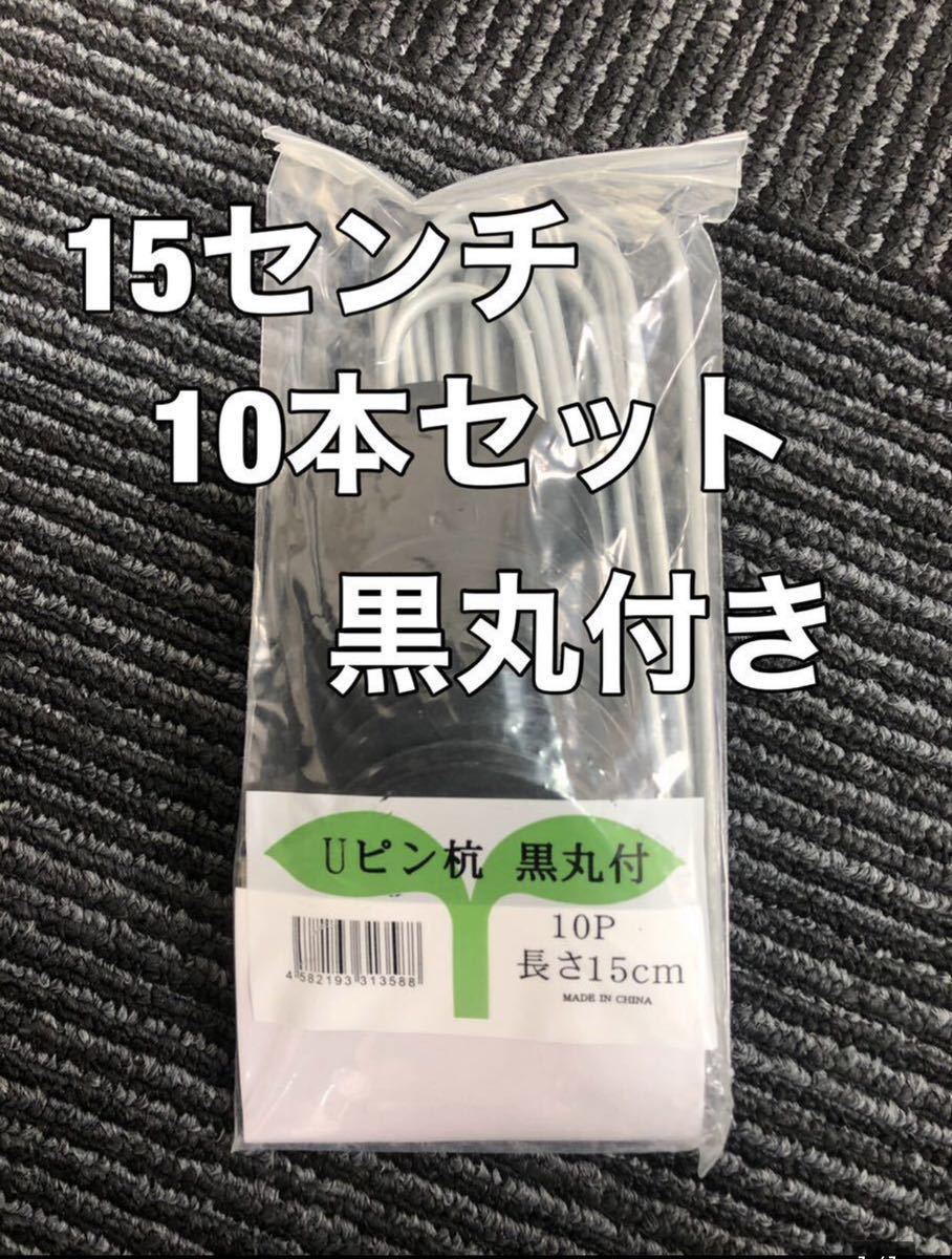 10本セット Uピン杭 15センチ ワッシャー付き 黒丸付 固定ピン 防草シート 押さえピン ザバーン 黒丸 15㎝_画像1