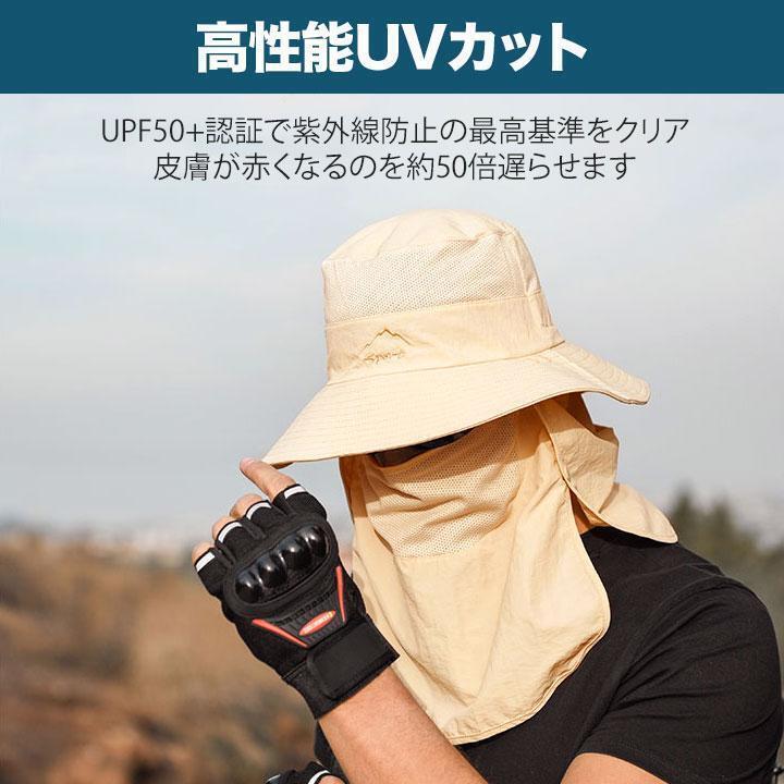 UVカット サファリハット 日焼け対策 日よけ帽子 ネックガード ブラック1_画像5