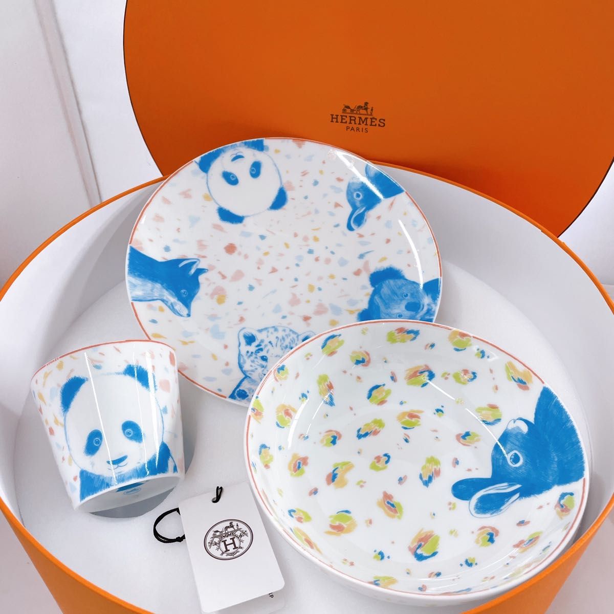 HERMES エルメス 食器 パスパス ベビー食器セット 3点 箱あり HERMES エルメス 食器 パスパス ベビー食器セット 3点 箱あり