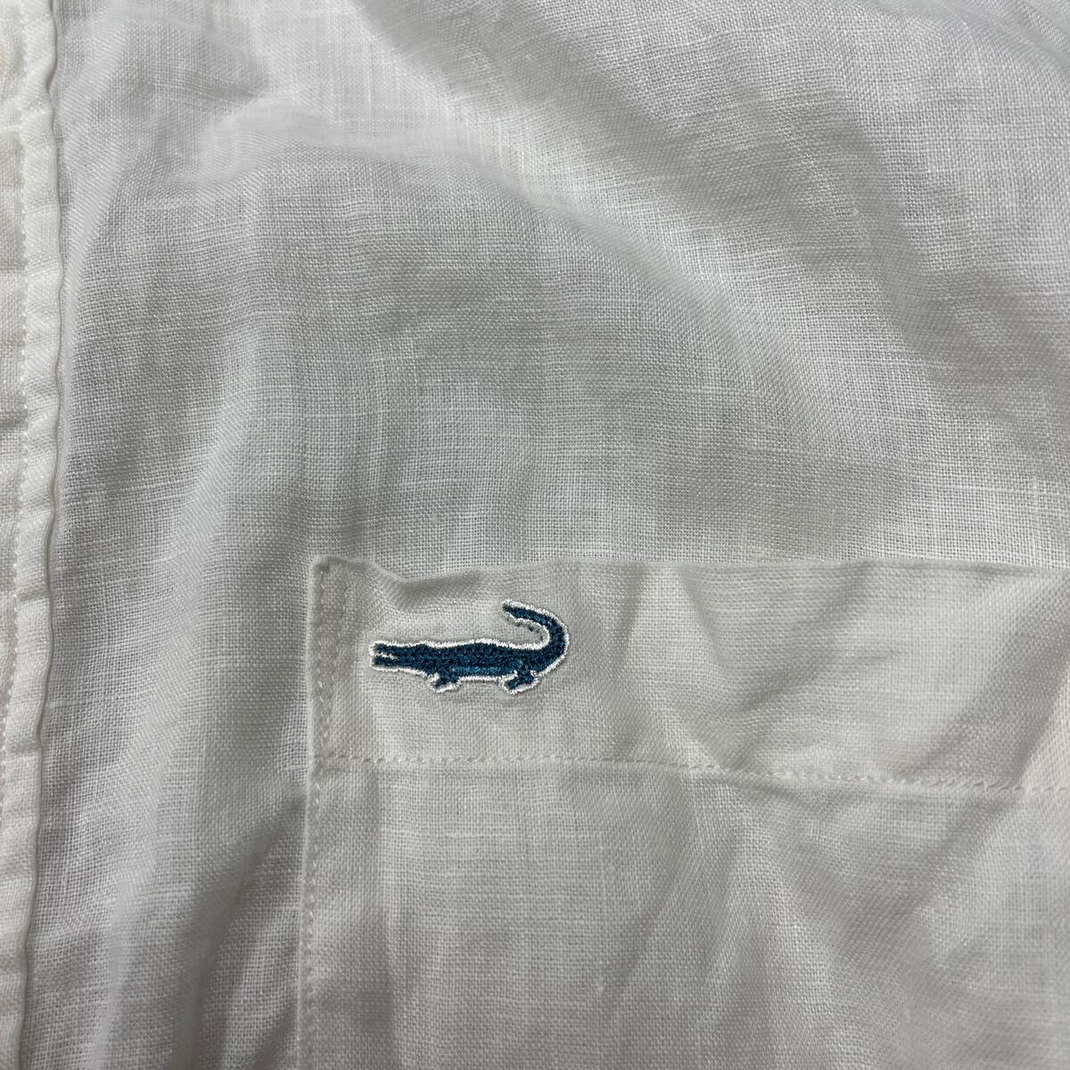Crocodile blue label クロコダイル ブルーレーベル 長袖シャツ 胸ポケット付 Tシャツ メンズ LLサイズ トップス 白 ホワイト 麻 ヘンプ の画像4