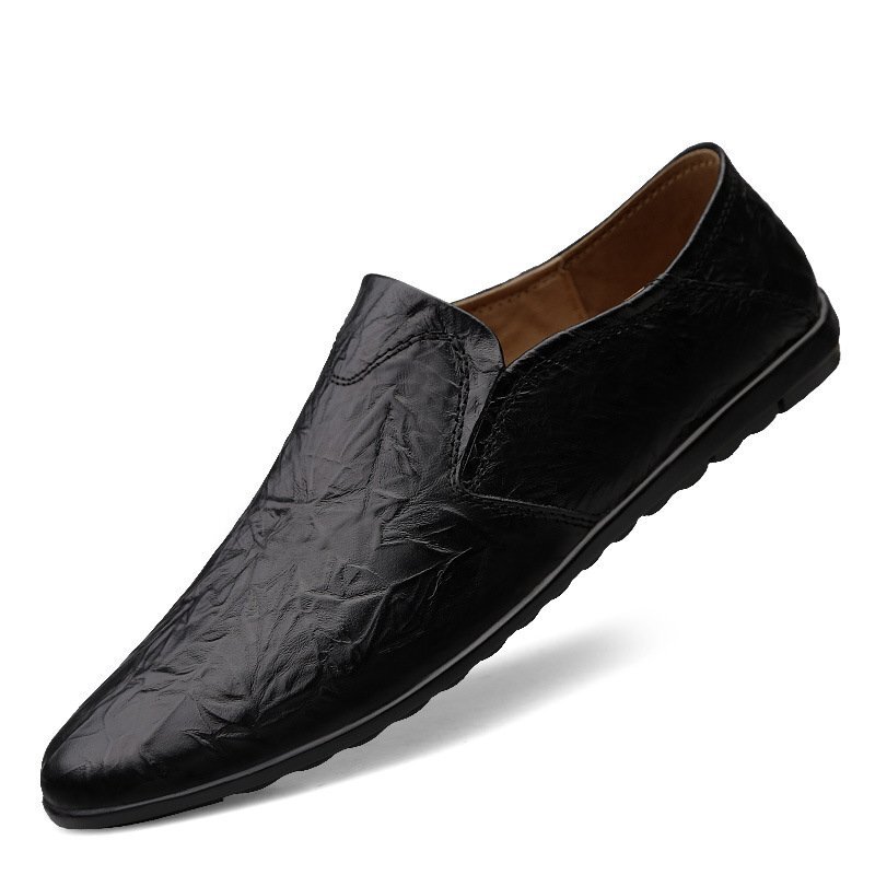  men's Loafer slip-on shoes cow leather driving shoes original leather light weight simple ventilation two сolor selection black 26.5cm