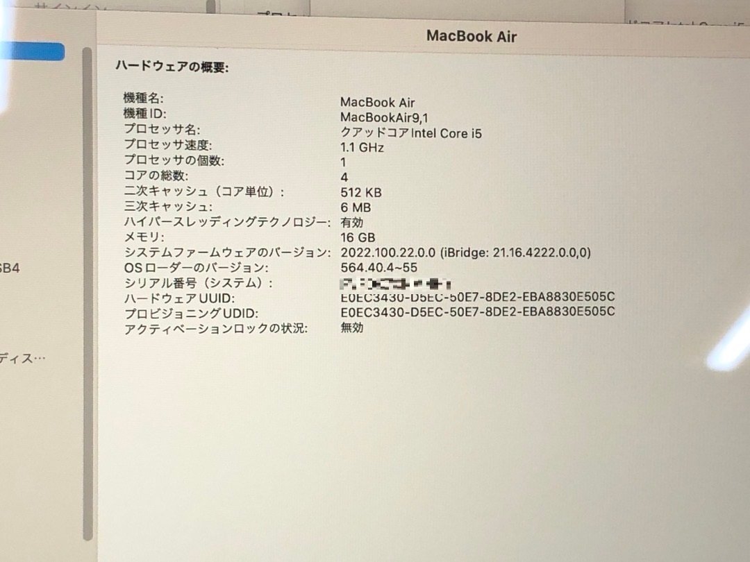 【Apple】MacBook Air Retina 13inch 2020 A2179 Corei5-1030NG7 16GB SSD256GB NVMe WEBカメラ Bluetooth OS14 中古Macの画像8