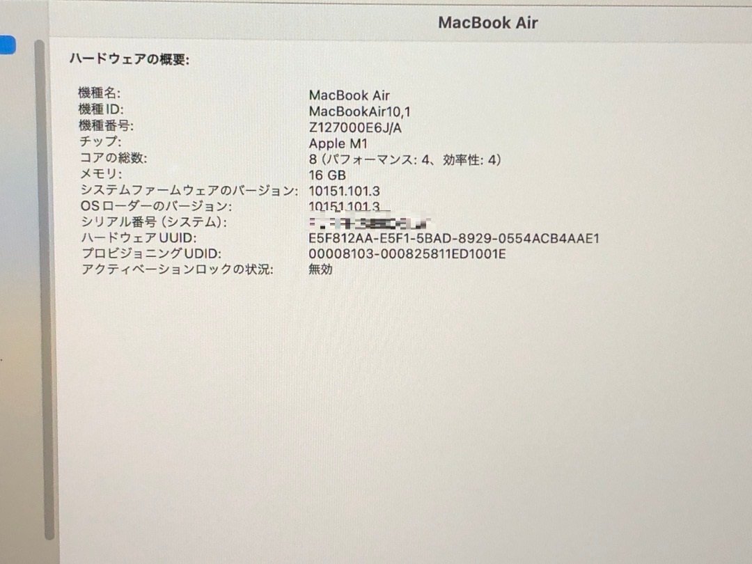 【Apple】MacBook Air M1 2020 A2337 CPU Apple M1 16GB SSD256GB NVMe WEBカメラ Bluetooth OS14 中古Macの画像8