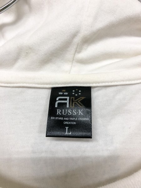 RUSS-K ラスケー メンズ ビッグプリント やや薄手 スウェットフーディー L 白 コットン_画像2