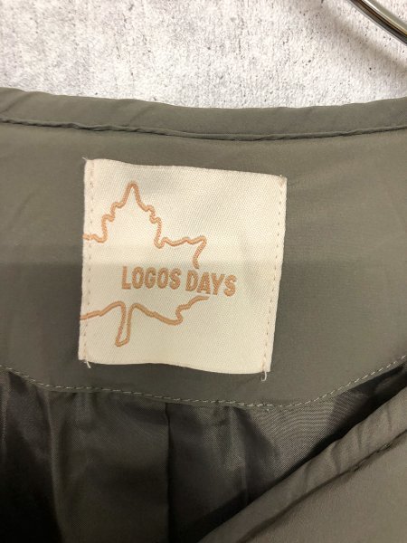 LOGOS DAYS ロゴス レディース ノーカラー 中綿入り ジャケット アウター カーキ L_画像2