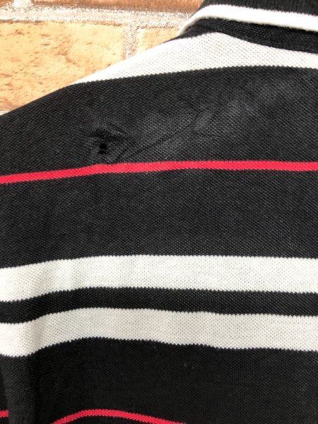 VAN RED LABEL メンズ ロゴ刺繍 ボーダー 鹿の子 半袖ポロシャツ M 黒白赤 綿他_画像5