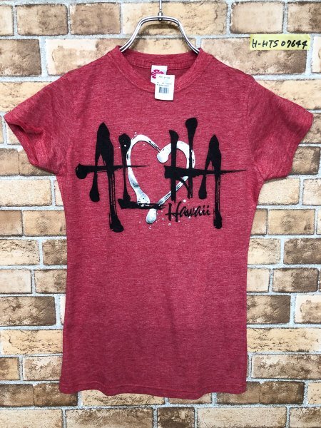 タグ付き新品！ABC STORE レディース キッズ ハワイ Aloha 半袖Tシャツ S 杢赤 綿_画像1