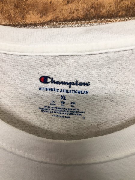 Champion チャンピオン メンズ ワンポイントロゴ クルーネック 半袖Tシャツ 大きいサイズ XL 白 綿_画像2