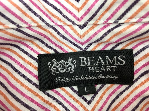 BEAMS ビームス メンズ ボタンダウン ストライプ 胸ポケット 半袖シャツ L 紫白の画像2