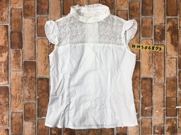 ROPE Rope lady's race switch French sleeve frill blouse made in Japan M white cotton 