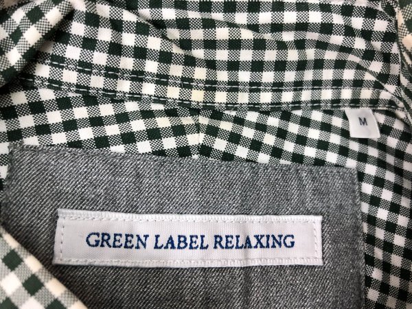 green label relaxing グリーンレーベル ユナイテッドアローズ メンズ ギンガムチェック ボタンダウン 長袖シャツ M 緑白 コットンの画像2