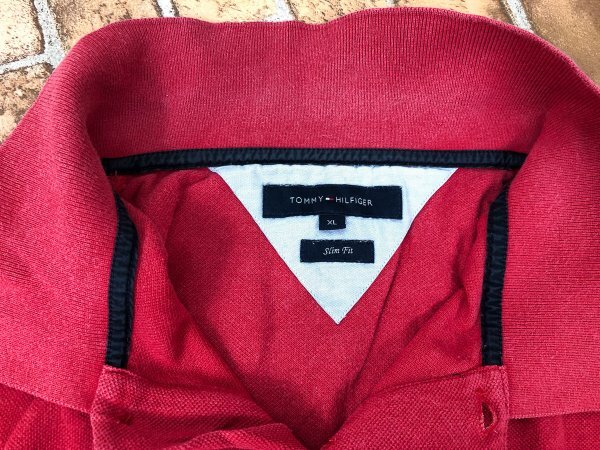 Tommy Hilfiger トミー ヒルフィガー メンズ スリムフィット ワンポイント刺繍 鹿の子 半袖ポロシャツ 大きいサイズ XL 赤 コットンの画像5