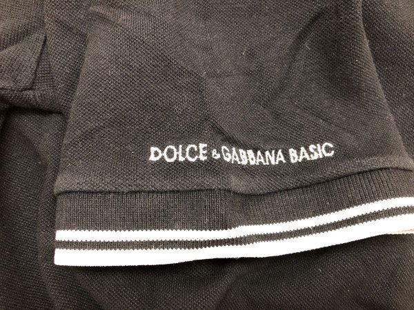 DOLCE＆GABBANA BASIC ドルチェ＆ガッバーナ メンズ リブライン入 鹿の子 ロゴ刺繍 イタリア製 半袖ポロシャツ L 黒白 コットンの画像5