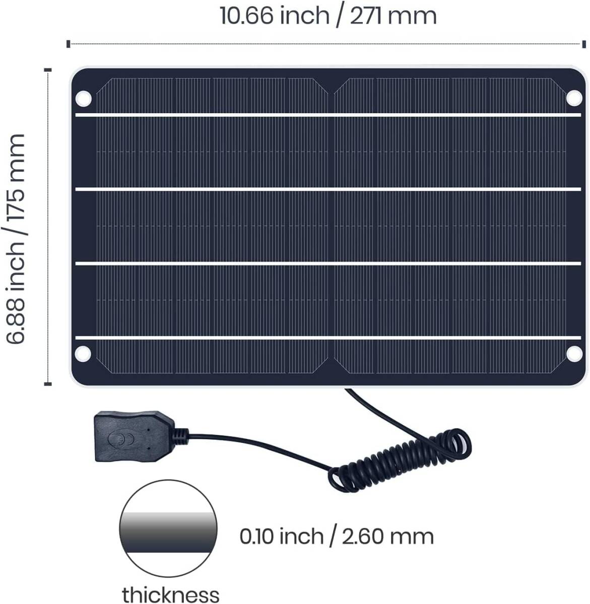 6W FlexSolar ソーラーパネル 6W 5V 高性能単結晶 usb超薄携帯型 屋外 防水 ソーラー充電器 スマホなどに対応_画像7