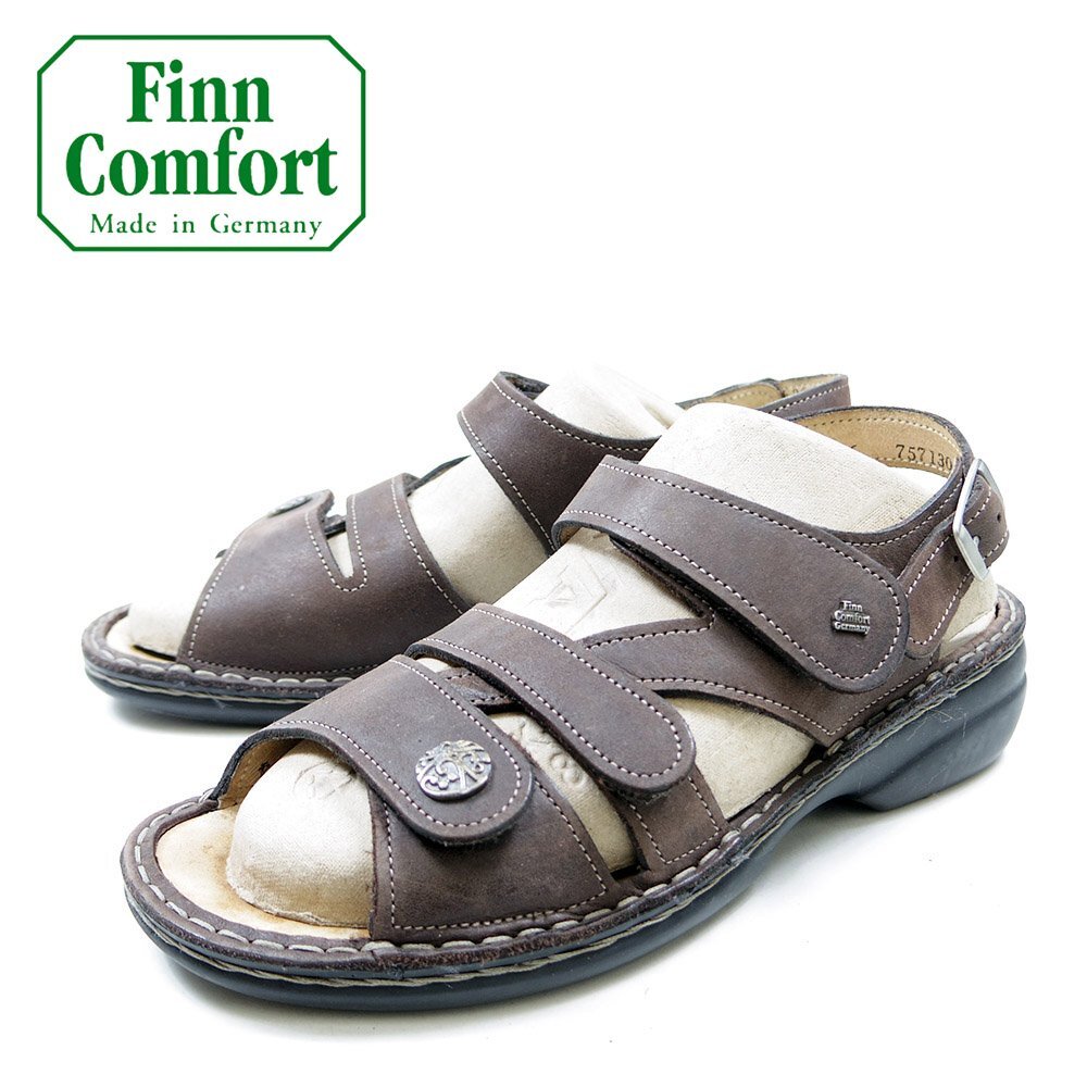 美品 36表記 23㎝相当 Finn Comfort フィンコンフォート ベルクロ サンダル ブラウン マジックテープ/24.4.12/P682の画像1