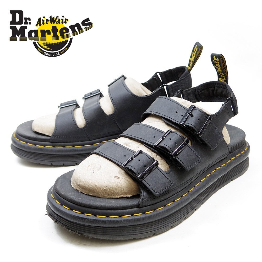 UK8　27cm相当　Dr.Martens　ドクターマーチン　レザーサンダル　ブーツ　イエローステッチ　ブラック/24.4.19/P735_画像1